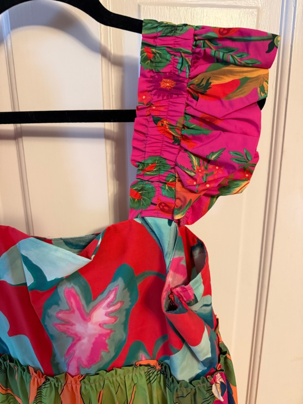 Farm Rio Vibrant Tropical Floral Tiered Summer Dress - Pink, Red, Green, Orange. - Picture 2 of 2